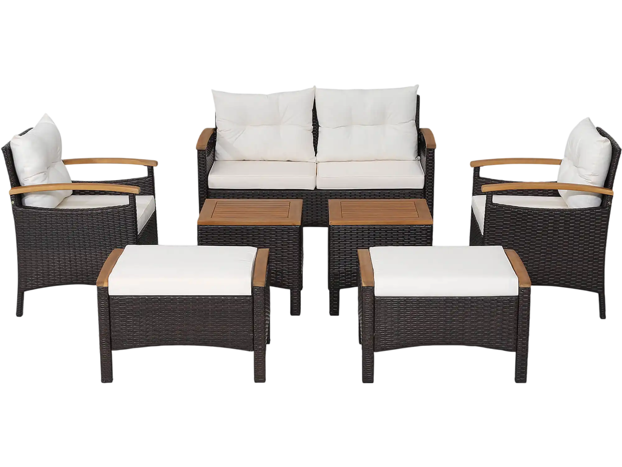 Costway 7-Piece Rattan Patio Sofa Set Acacia Wood Tabletop Armrests 83476215 New