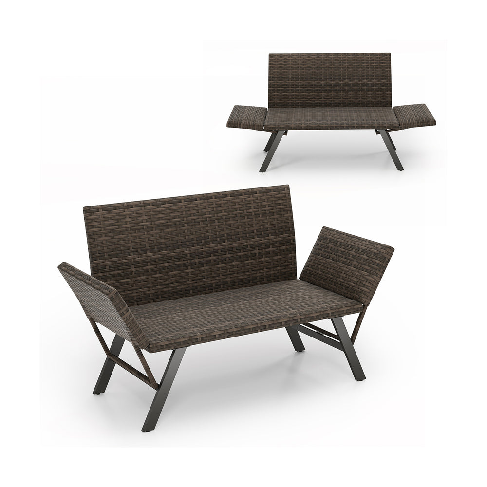 Patio convertible sofa for 2 in gray, featuring quick dry foam padding and adjustable armrests, ideal for outdoor.