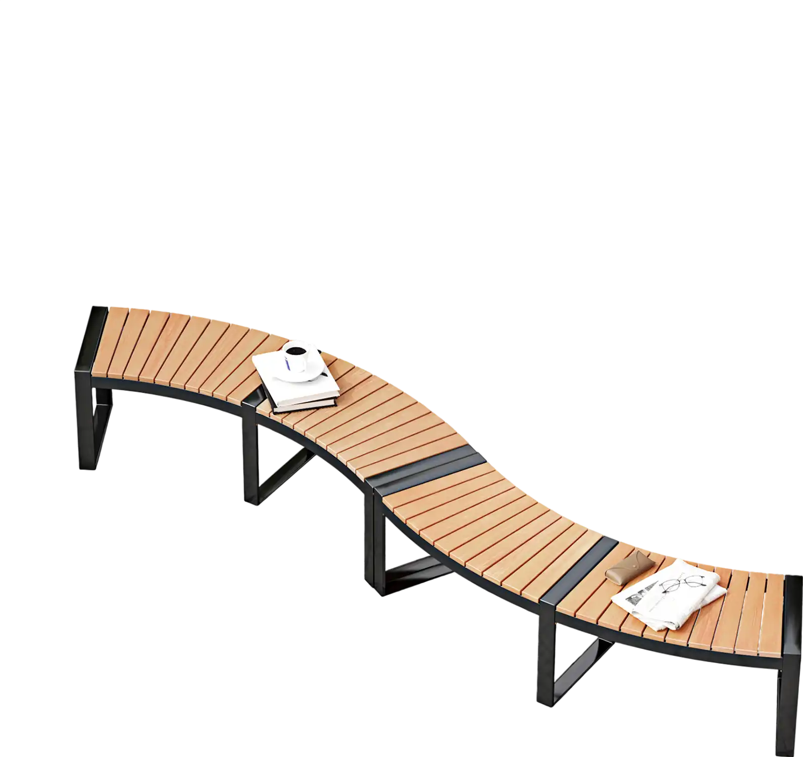 Costway Patio Curved Bench Slatted Seat Metal Legs 2-Pc 47583219 New