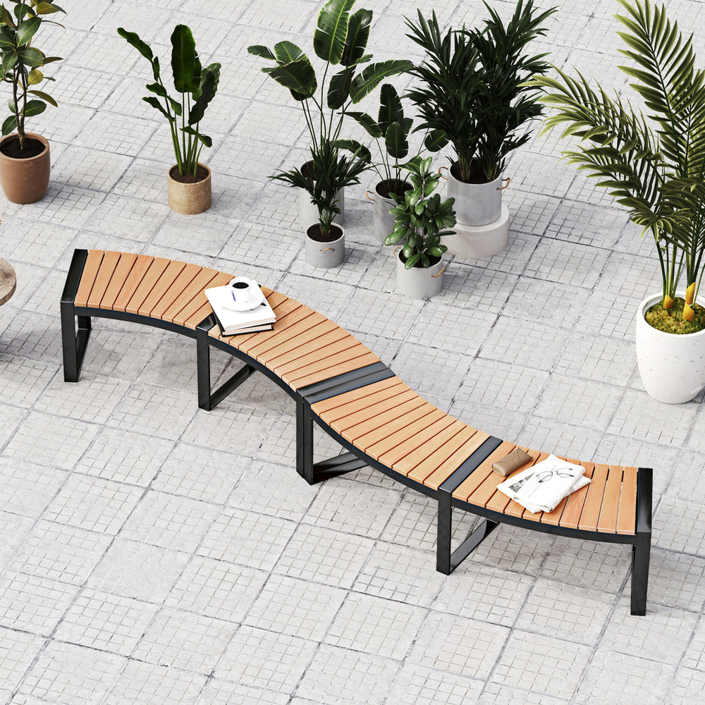 Patio Curved Bench with Slatted Seat and Metal Legs-2 Pieces - Gallery View 1 of 10