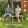 Curved solid wood patio bench seats 2-3 people with a natural finish, ideal for backyard and garden relaxation.