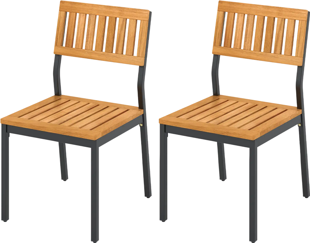 Patio Dining Chair Set of 2 with Metal and Acacia Wood Frame