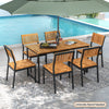 Patio dining chair set featuring acacia wood and metal frame, designed for comfort and durability, perfect for outdoor.