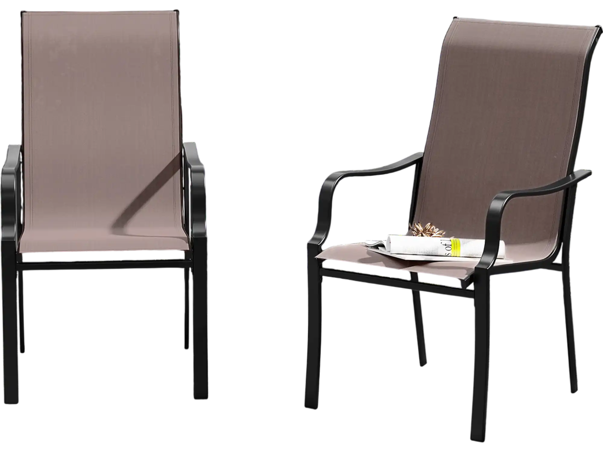 Costway Patio Dining Chairs Set of 2 Wide Seat Heavy-Duty Metal Frame Brown 135879264 New