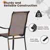 Brown patio dining chair showcasing a heavy-duty metal frame, wide seat, and anti-slip foot pads for outdoor comfort.