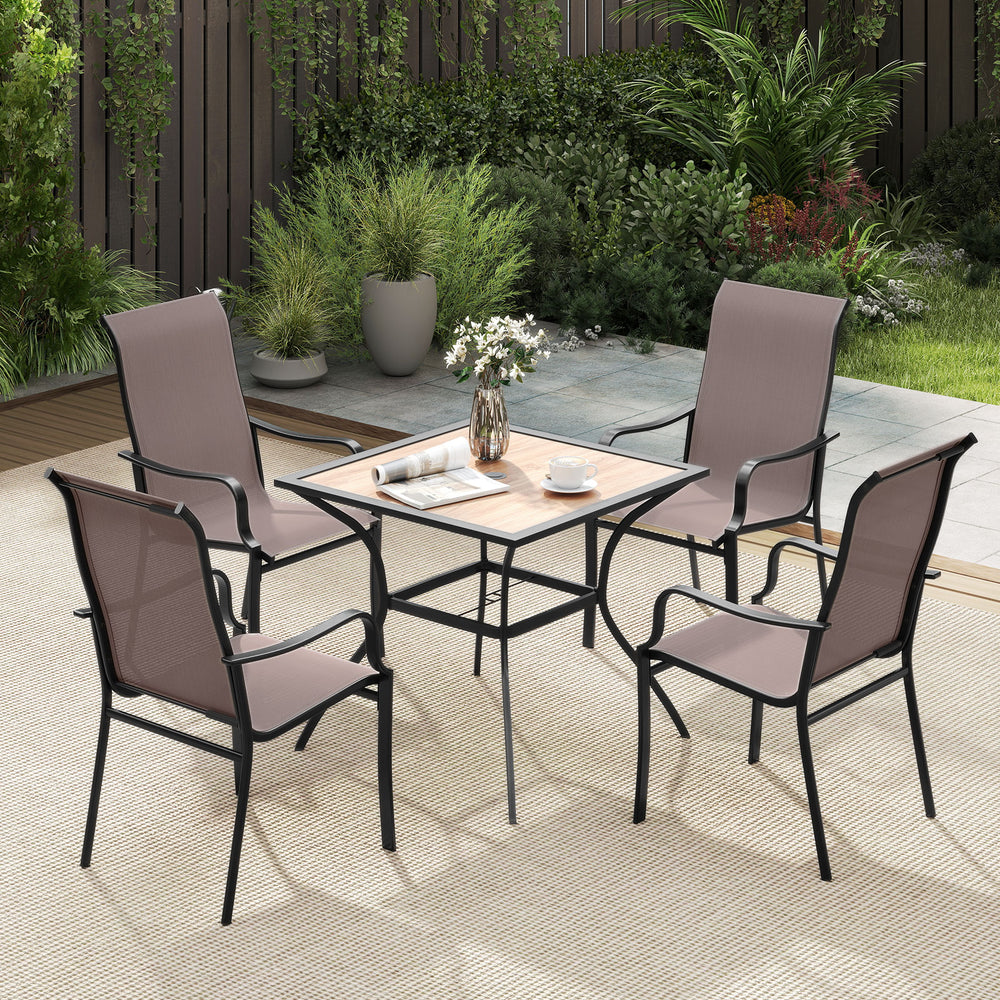 Patio dining chair set featuring wide seats and a heavy-duty metal frame, perfect for outdoor dining and relaxation.