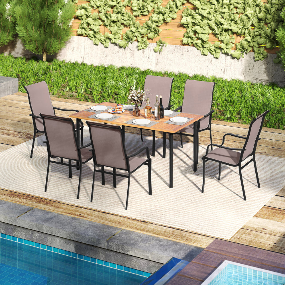 Patio dining chair set featuring wide seats and heavy-duty metal frame, ideal for outdoor dining on the porch or garden.