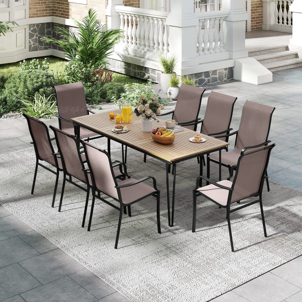 Patio dining chair set featuring wide seats and heavy-duty metal frames, perfect for outdoor dining in gardens or.