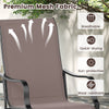 Breathable mesh fabric of a patio dining chair, featuring sun protection and wear resistance for outdoor comfort.