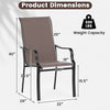 Patio dining chair dimensions with a heavy-duty metal frame, wide seat, and 330 lbs weight capacity for outdoor use.