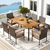 Patio dining chairs set of 2 with soft cushions in white, featuring durable PE rattan and acacia wood frame for outdoor.