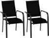 Set of 2 stackable patio dining chairs with breathable mesh fabric and sturdy metal frame, ideal for outdoor use.
