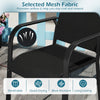 Breathable mesh fabric patio dining chair with supportive armrests and lightweight metal frame, ideal for outdoor use.