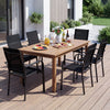 Stackable outdoor armchairs with metal frame, breathable mesh fabric, ideal for patio dining and gatherings.