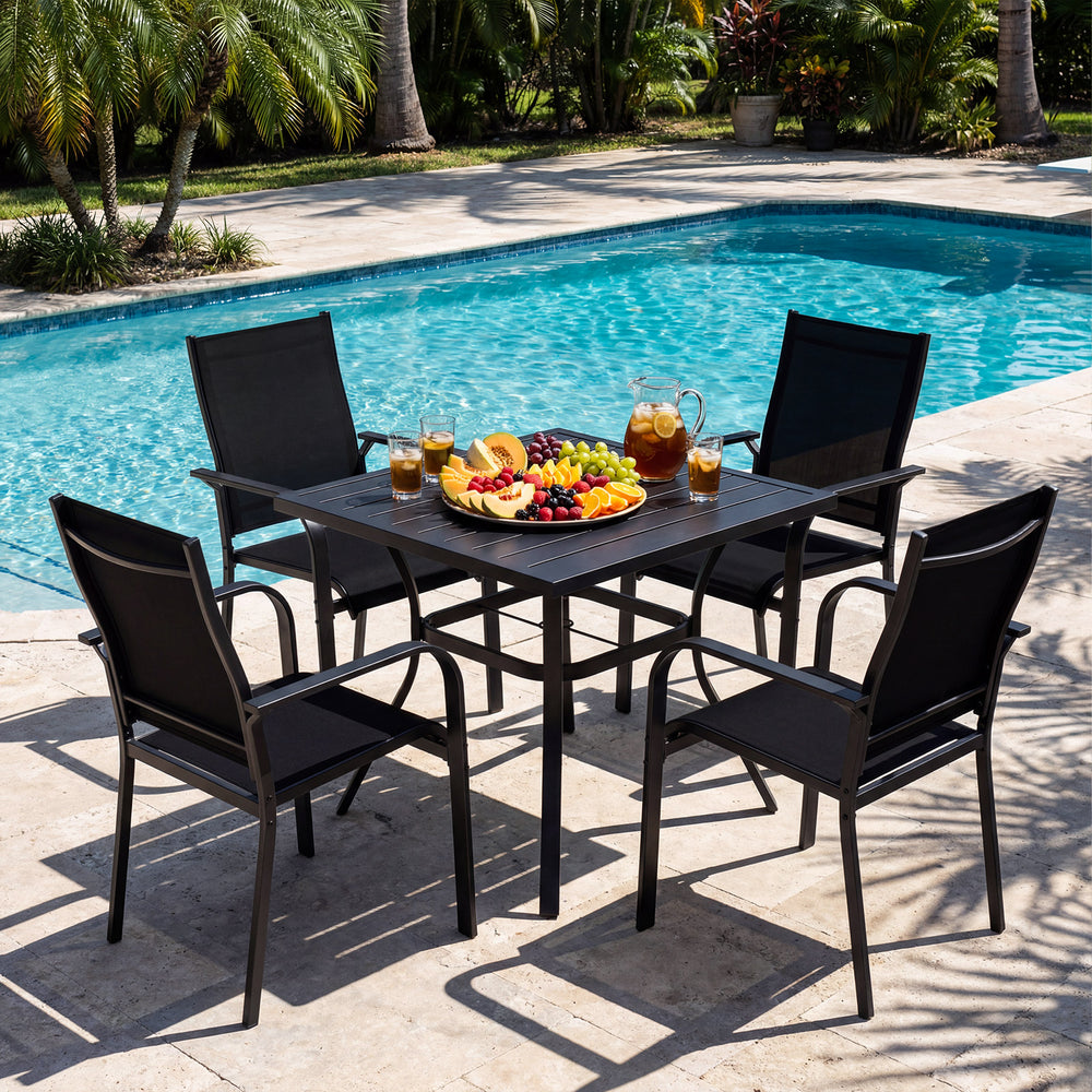 Patio Dining Chairs Set of 2/4/6 Stackable Outdoor Armchairs with Metal Frame-Set of 4 - Gallery View 1 of 6