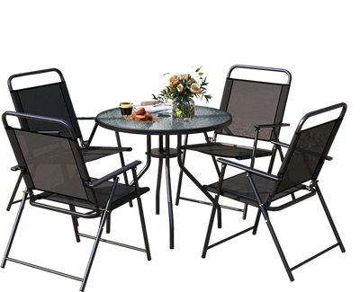Costway 6-Pc Patio Dining Set Folding Chairs Glass Table 71