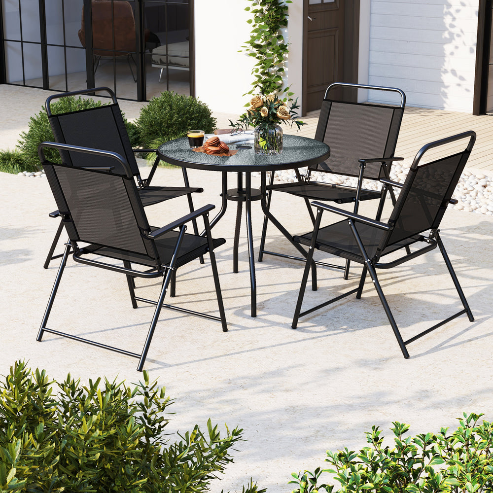6 Pieces Patio Dining Set Folding Chairs Glass Table Tilt Umbrella for Garden-Gray - Gallery View 1 of 11