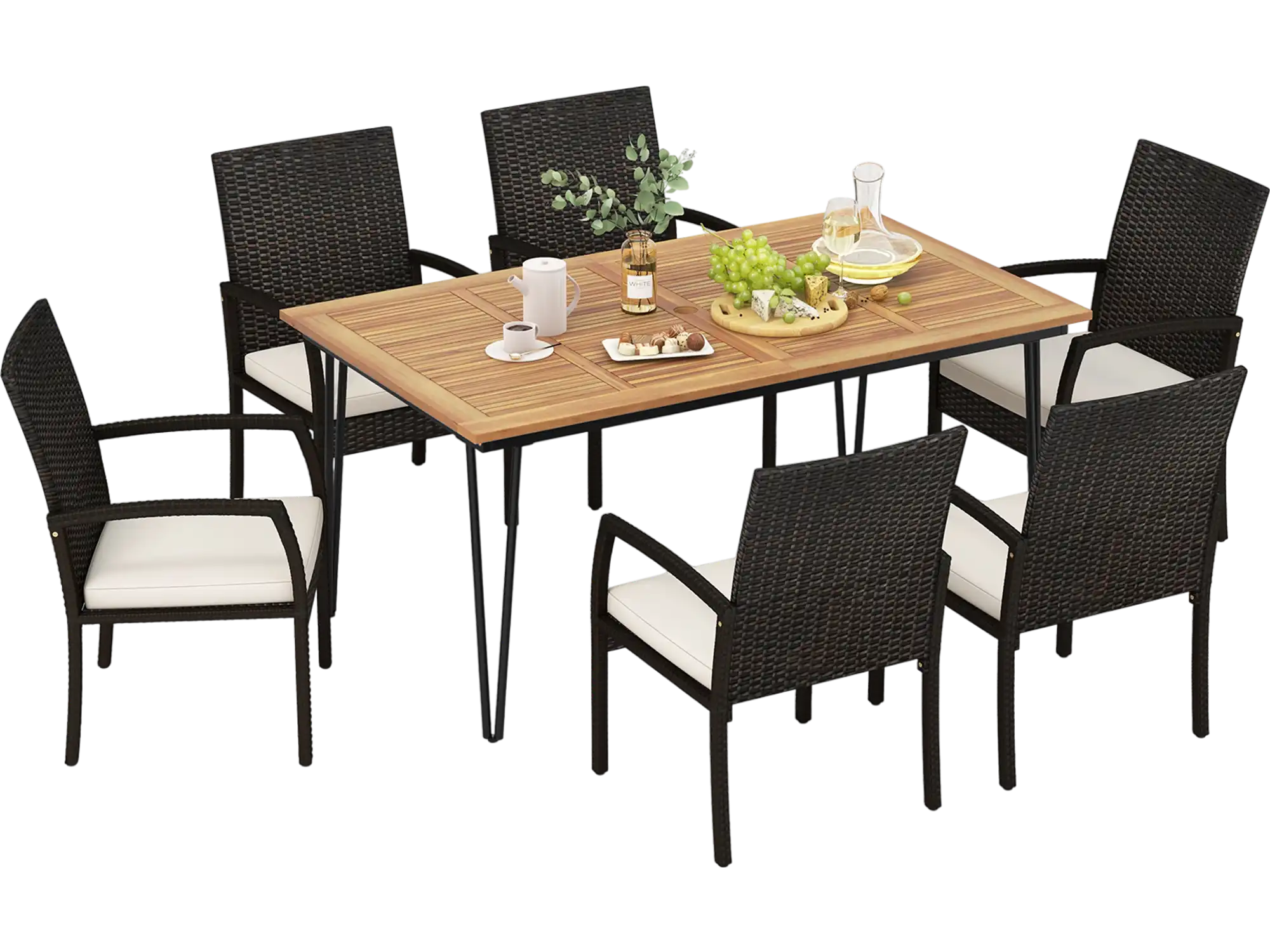 Costway 7-Pc Patio Dining Set Acacia Wood Table Porch Backyard Garden Poolside 47826935 New