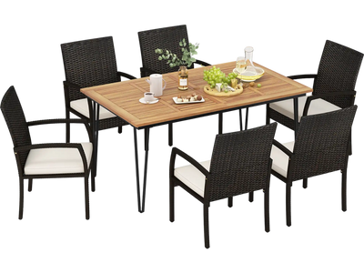 Costway 7-Pc Patio Dining Set Acacia Wood Table Porch Backyard Garden Poolside 47826935 New