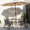 5-piece gray patio dining set for 4 with breathable chairs and tempered glass tabletop, perfect for outdoor relaxation.