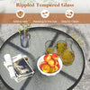 Round dining table with rippled tempered glass, part of a 3-piece outdoor bistro set, ideal for patios and balconies.