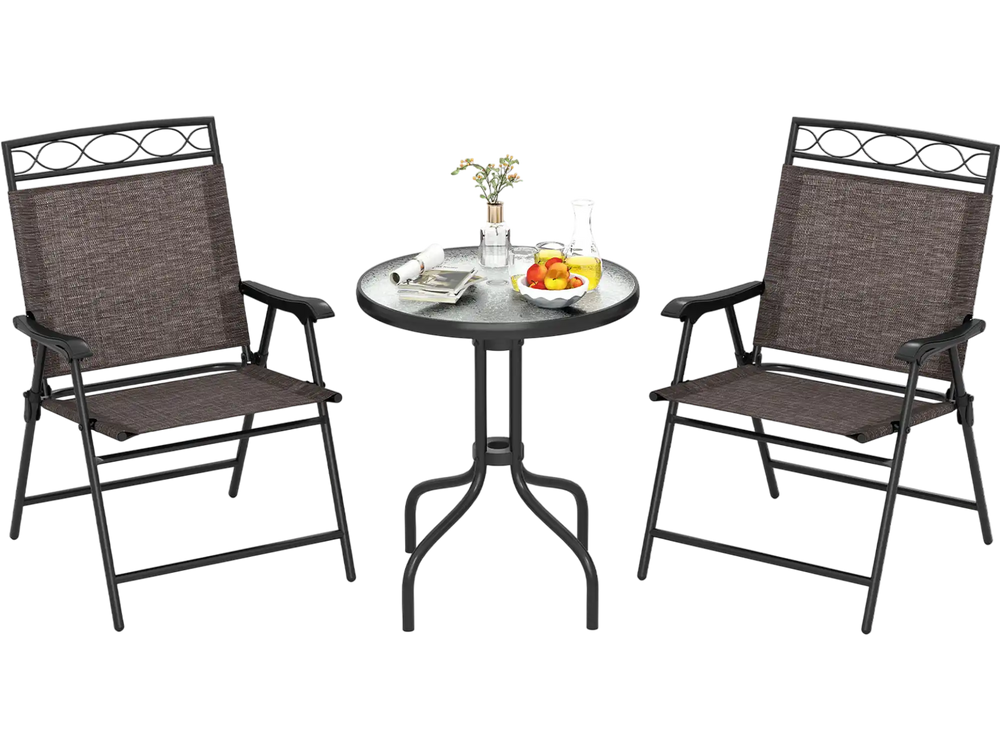 3 Pieces Outdoor Bistro Dining Furniture Set with 1.57 Inch Umbrella Hole