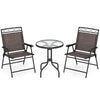 Outdoor bistro dining set featuring two folding chairs and a round table with a 1.57-inch umbrella hole, perfect for.