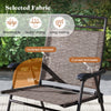 Close-up of the breathable fabric and curved armrests of the outdoor bistro dining chair, designed for summer comfort.