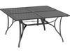 Square black patio dining table for 8 with umbrella hole, 60" x 60", heavy-duty metal frame for outdoor use.