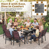 Spacious 60" x 60" black patio dining table for 8 with umbrella hole, perfect for outdoor feasts and gatherings.