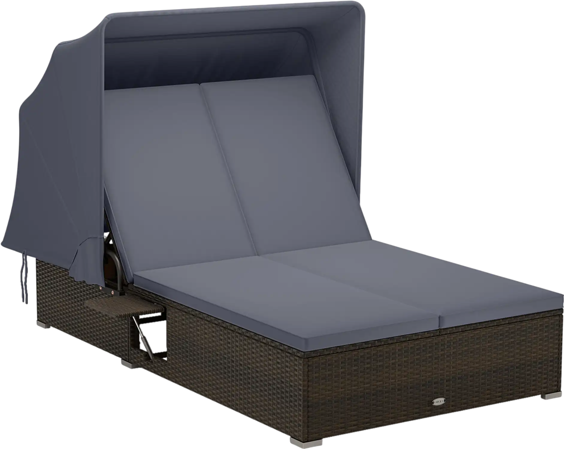 Costway Patio Double Chaise Lounge w/ Shade Cushions Folding Side Trays 62175384 New