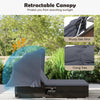 Patio double chaise lounge with gray retractable canopy, adjustable backrests, and hand-woven PE rattan for outdoor.