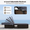 Patio double chaise lounge with gray cushions, featuring 6 adjustable backrests and retractable canopy for outdoor.