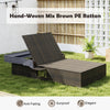 Patio double chaise lounge in hand-woven mix brown PE rattan with adjustable backrests and retractable canopy for.