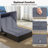 Patio double chaise lounge in gray with adjustable backrests, retractable canopy, and soft cushions for outdoor.