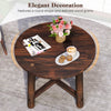 Round patio end table in brown solid wood with delicate grains, ideal for garden, deck, poolside, or indoor use.