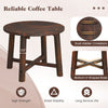 Round patio end table in brown, made of solid wood with dual hidden crossbars for great stability, ideal for indoor and.