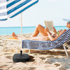 Fillable black patio umbrella base with handle, designed for 1.5-inch poles, ideal for beach and outdoor stability.