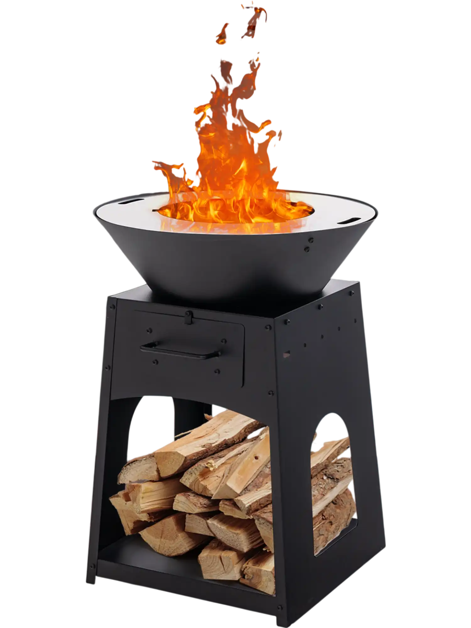 Costway Patio Fire Pit Grill Firewood Log Rack Ash Box Black 12896754 New