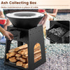 Patio fire pit with grill and ash collecting box, featuring a durable black metal design for outdoor heating and.