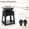 Patio fire pit with grill and ash box, black metal construction, 24" diameter, ideal for outdoor heating and barbecuing.