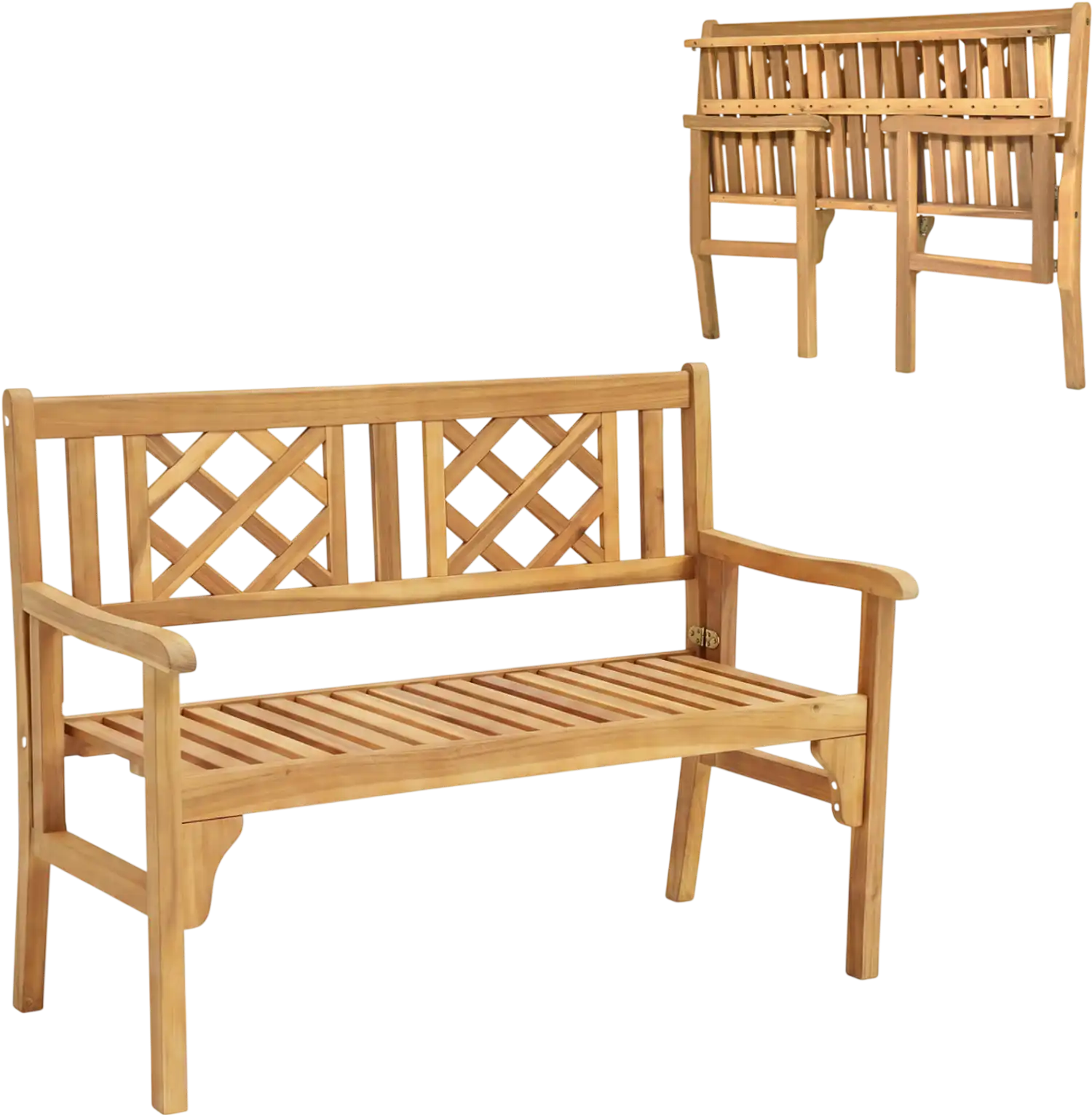 Costway Patio Foldable Wood Bench Curved Backrest Armrest 61592384 New