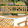 Patio foldable bench made of durable acacia wood features a curved backrest and wide armrests for comfortable seating.