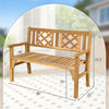 Patio foldable bench made of durable acacia wood features a curved backrest and armrests, perfect for outdoor relaxation.