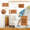 Patio foldable side table with slatted tabletop, lightweight acacia wood design, ideal for backyard and poolside use.