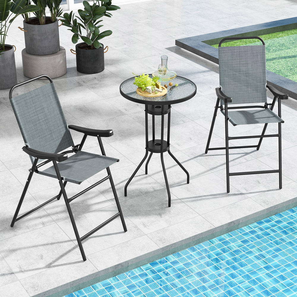 Patio Folding Bar Stool Set of 2 with Metal Frame and Footrest-Blue - Gallery View 1 of 8