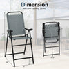 Single blue patio folding bar stool with a sturdy metal frame, ergonomic armrests, and dimensions for easy storage and.