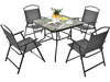 Patio folding chairs set of 4 with gray fabric and heavy-duty metal frame, ideal for backyard or poolside relaxation.