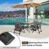 Set of 4 gray patio folding chairs with cozy fabric and heavy-duty metal frame, ideal for backyard leisure time.