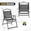 Folding patio chair dimensions with heavy-duty metal frame and cozy gray fabric, perfect for outdoor relaxation.